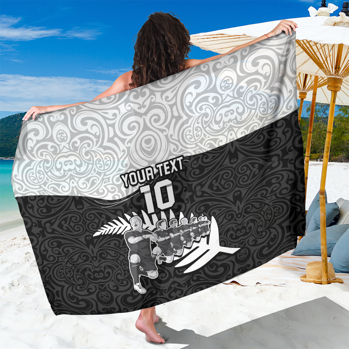 Custom New Zealand World Cup 2023 Sarong Aotearoa Haka Rugby with Silver Fern Maori Ethnic Pattern LT03 One Size 44 x 66 inches Black - Polynesian Pride