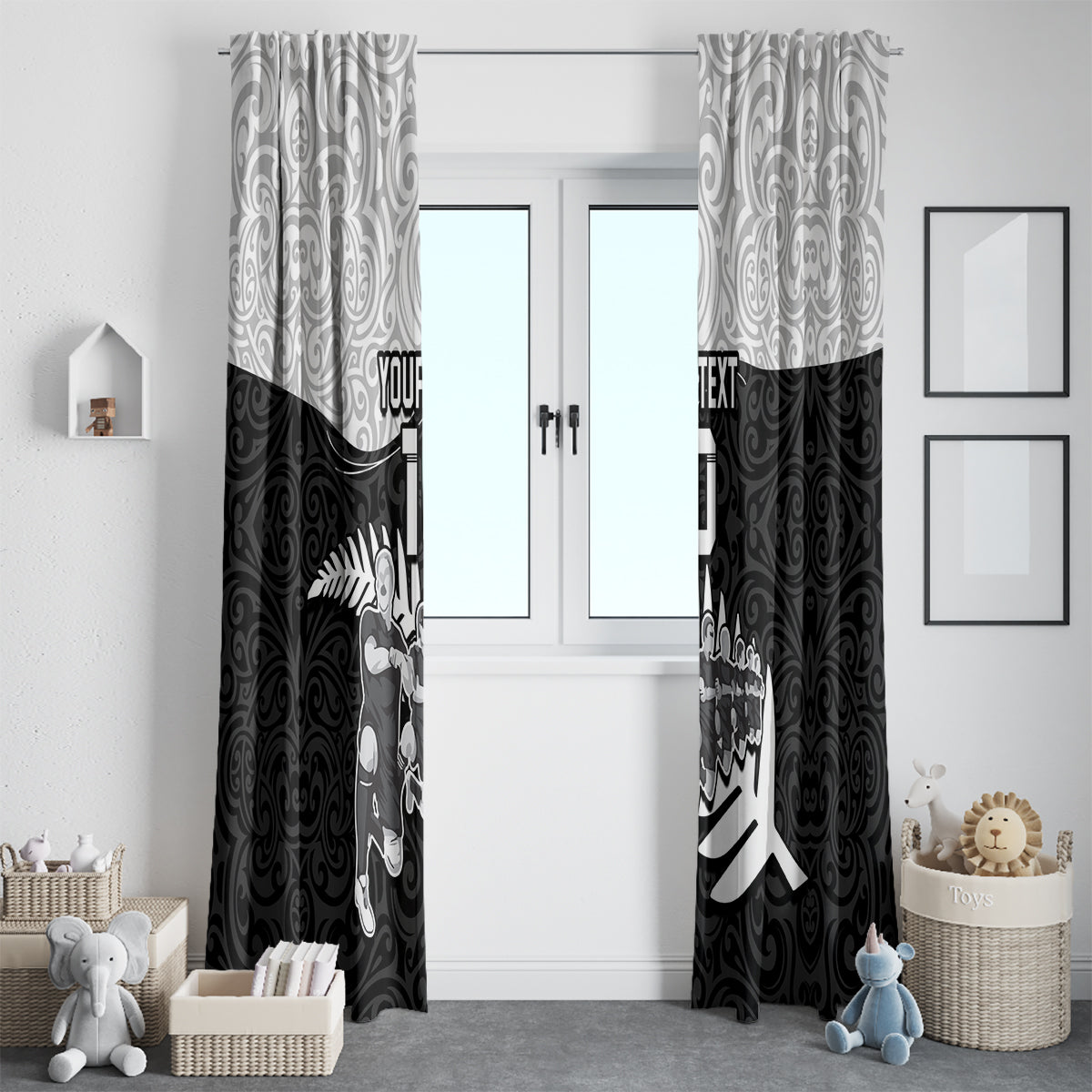 Custom New Zealand World Cup 2023 Window Curtain Aotearoa Haka Rugby with Silver Fern Maori Ethnic Pattern LT03 - Polynesian Pride