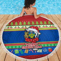 Solomon Islands Christmas Beach Blanket Santa With Flag Of Solomon Polynesian Tribal Xmas Vibe LT03 - Wonder Print Shop