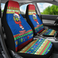 Solomon Islands Christmas Car Seat Cover Santa With Flag Of Solomon Polynesian Tribal Xmas Vibe LT03 - Polynesian Pride