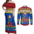 Solomon Islands Christmas Couples Matching Off Shoulder Maxi Dress and Long Sleeve Button Shirt Santa With Flag Of Solomon Polynesian Tribal Xmas Vibe LT03 Blue - Polynesian Pride