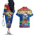 Solomon Islands Christmas Couples Matching Off The Shoulder Long Sleeve Dress and Hawaiian Shirt Santa With Flag Of Solomon Polynesian Tribal Xmas Vibe LT03 - Polynesian Pride