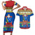 Solomon Islands Christmas Couples Matching Short Sleeve Bodycon Dress and Hawaiian Shirt Santa With Flag Of Solomon Polynesian Tribal Xmas Vibe LT03 Blue - Polynesian Pride