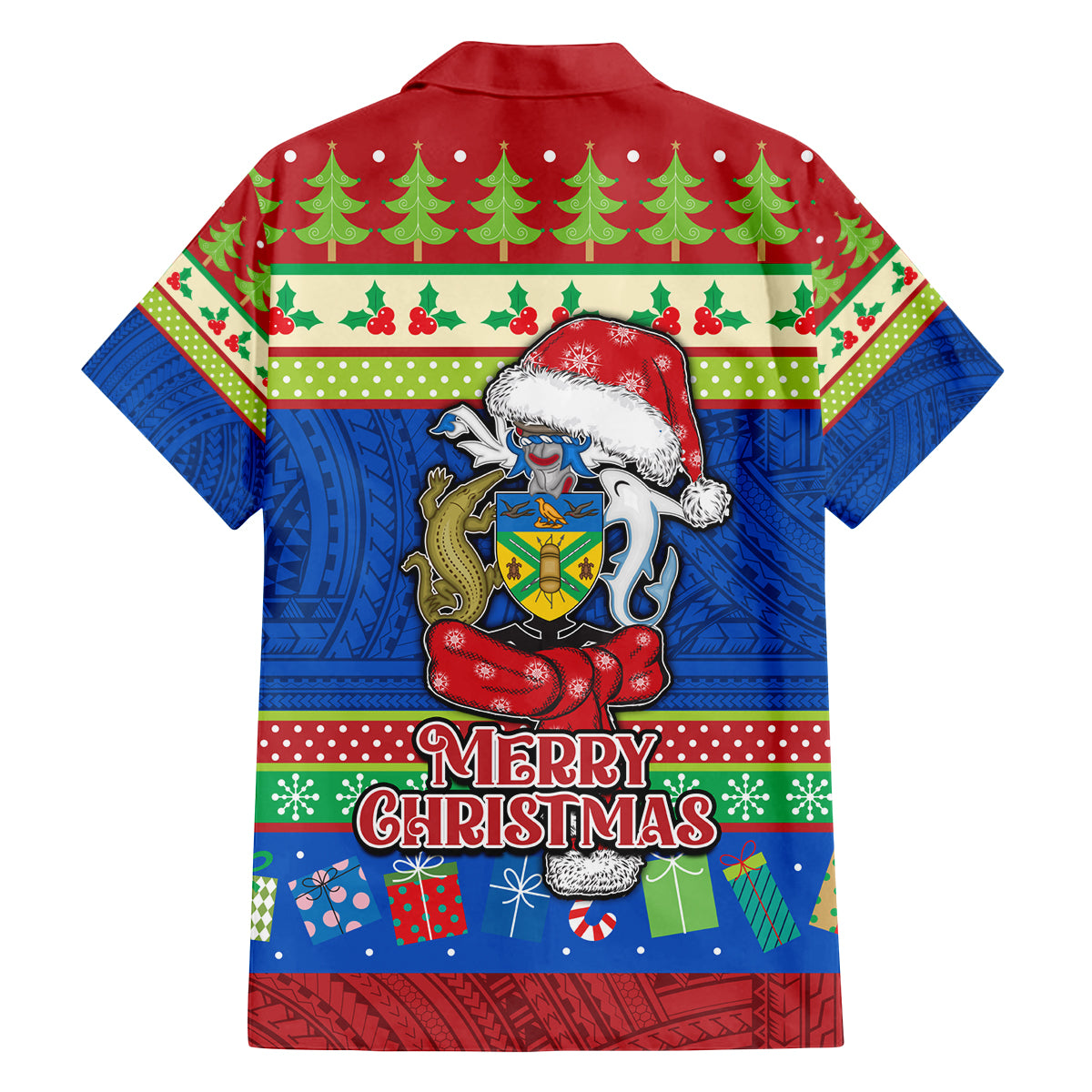 Solomon Islands Christmas Family Matching Long Sleeve Bodycon Dress and Hawaiian Shirt Santa With Flag Of Solomon Polynesian Tribal Xmas Vibe LT03 - Polynesian Pride