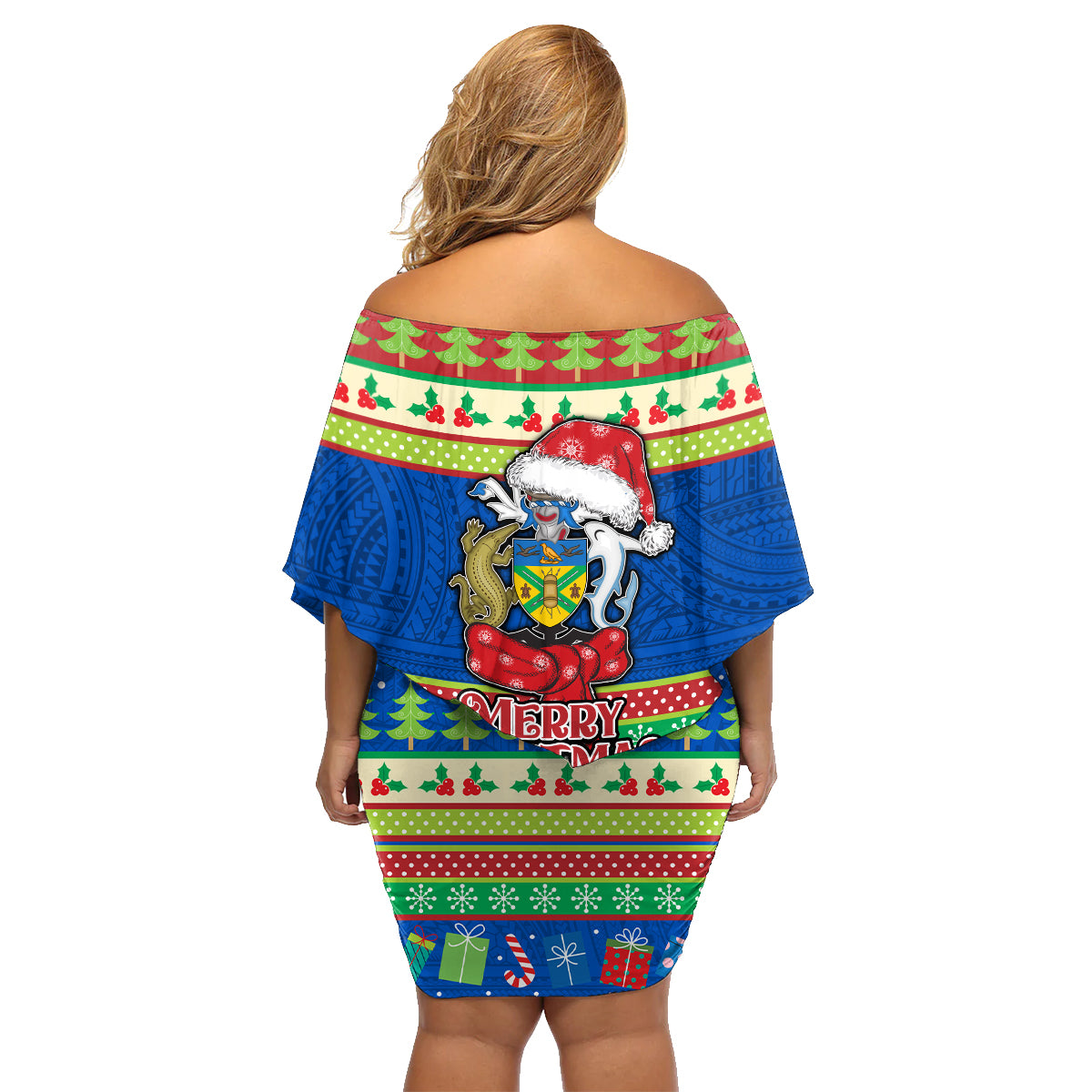 Solomon Islands Christmas Family Matching Off Shoulder Short Dress and Hawaiian Shirt Santa With Flag Of Solomon Polynesian Tribal Xmas Vibe LT03 - Polynesian Pride