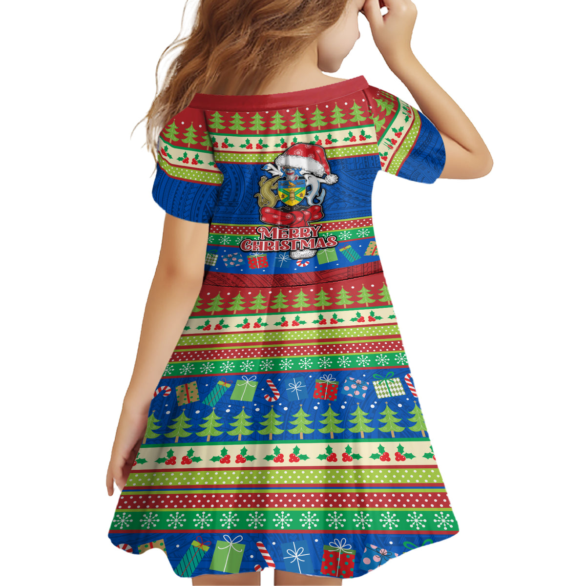 Solomon Islands Christmas Family Matching Short Sleeve Bodycon Dress and Hawaiian Shirt Santa With Flag Of Solomon Polynesian Tribal Xmas Vibe LT03 - Polynesian Pride