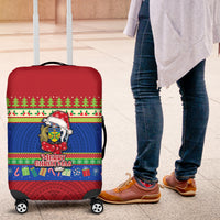 Solomon Islands Christmas Luggage Cover Santa With Flag Of Solomon Polynesian Tribal Xmas Vibe LT03 Blue - Polynesian Pride