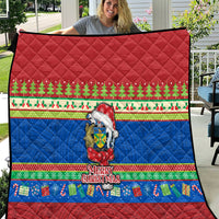 Solomon Islands Christmas Quilt Santa With Flag Of Solomon Polynesian Tribal Xmas Vibe LT03 Blue - Polynesian Pride