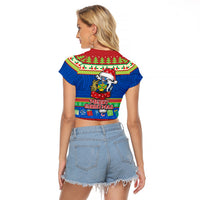 Solomon Islands Christmas Raglan Cropped T Shirt Santa With Flag Of Solomon Polynesian Tribal Xmas Vibe LT03 - Polynesian Pride