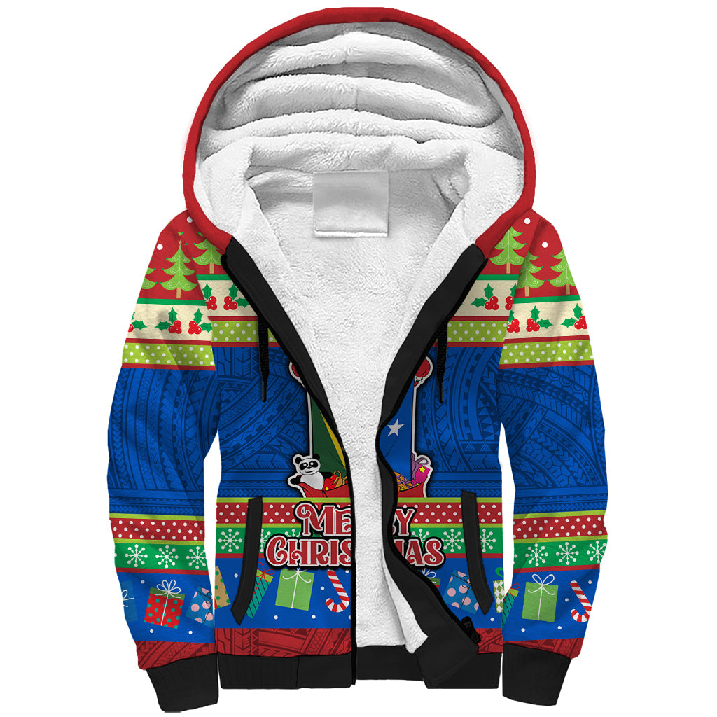 Solomon Islands Christmas Sherpa Hoodie Santa With Flag Of Solomon Polynesian Tribal Xmas Vibe LT03 Unisex Blue - Polynesian Pride