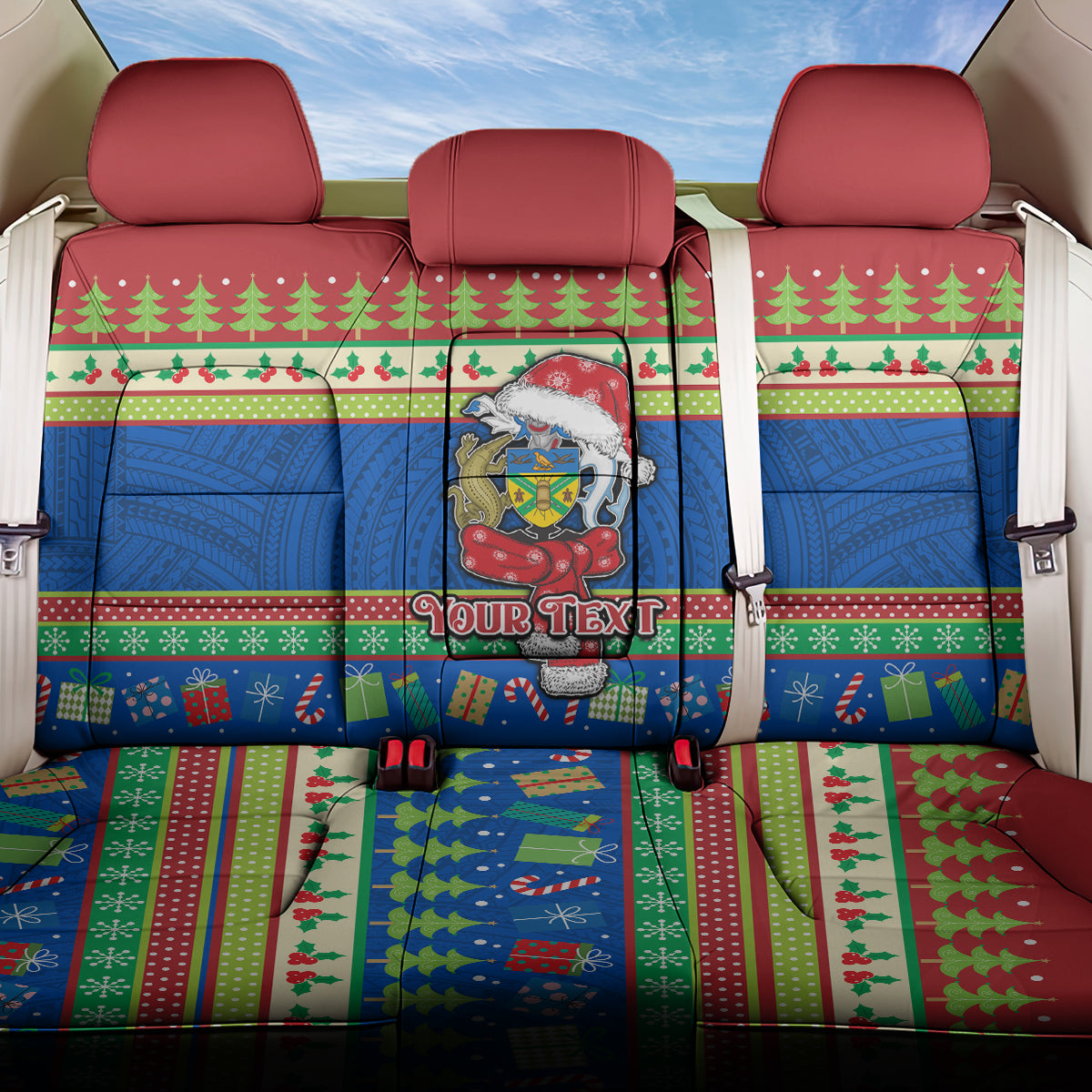 Personalised Solomon Islands Christmas Back Car Seat Cover Santa With Flag Of Solomon Polynesian Tribal Xmas Vibe