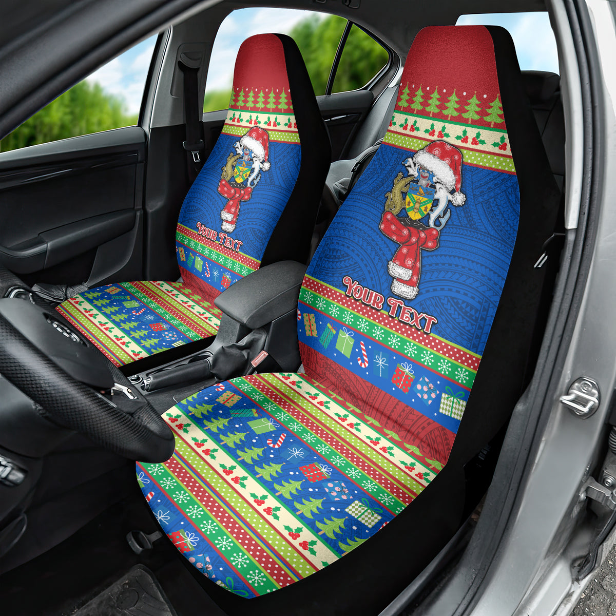 Personalised Solomon Islands Christmas Car Seat Cover Santa With Flag Of Solomon Polynesian Tribal Xmas Vibe LT03 - Polynesian Pride