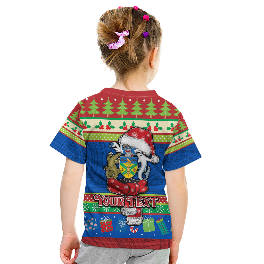 Personalised Solomon Islands Christmas Kid T Shirt Santa With Flag Of Solomon Polynesian Tribal Xmas Vibe LT03 - Polynesian Pride
