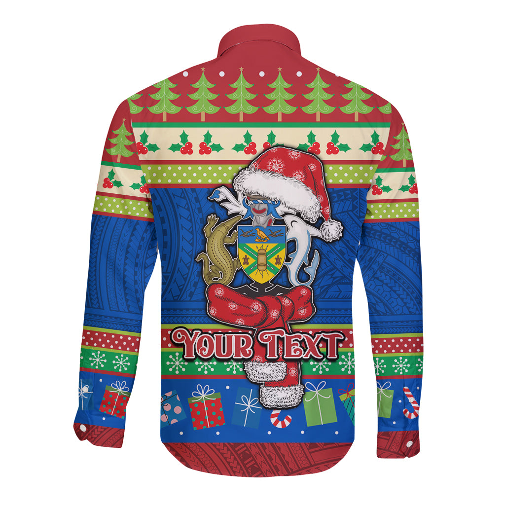 Personalised Solomon Islands Christmas Long Sleeve Button Shirt Santa With Flag Of Solomon Polynesian Tribal Xmas Vibe LT03 - Polynesian Pride