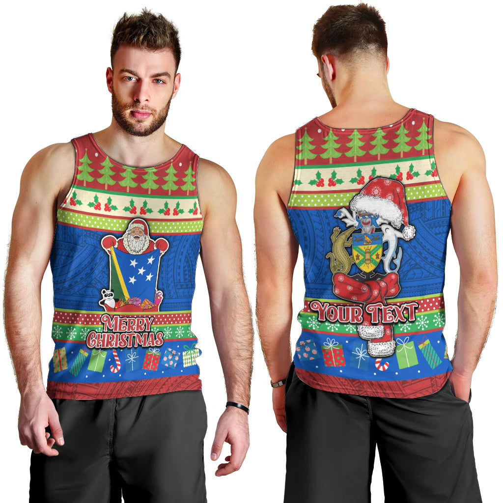 Personalised Solomon Islands Christmas Men Tank Top Santa With Flag Of Solomon Polynesian Tribal Xmas Vibe LT03 - Polynesian Pride