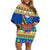 Personalised Solomon Islands Christmas Off Shoulder Short Dress Santa With Flag Of Solomon Polynesian Tribal Xmas Vibe LT03 Women Blue - Polynesian Pride