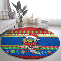 Personalised Solomon Islands Christmas Round Carpet Santa With Flag Of Solomon Polynesian Tribal Xmas Vibe LT03 - Polynesian Pride