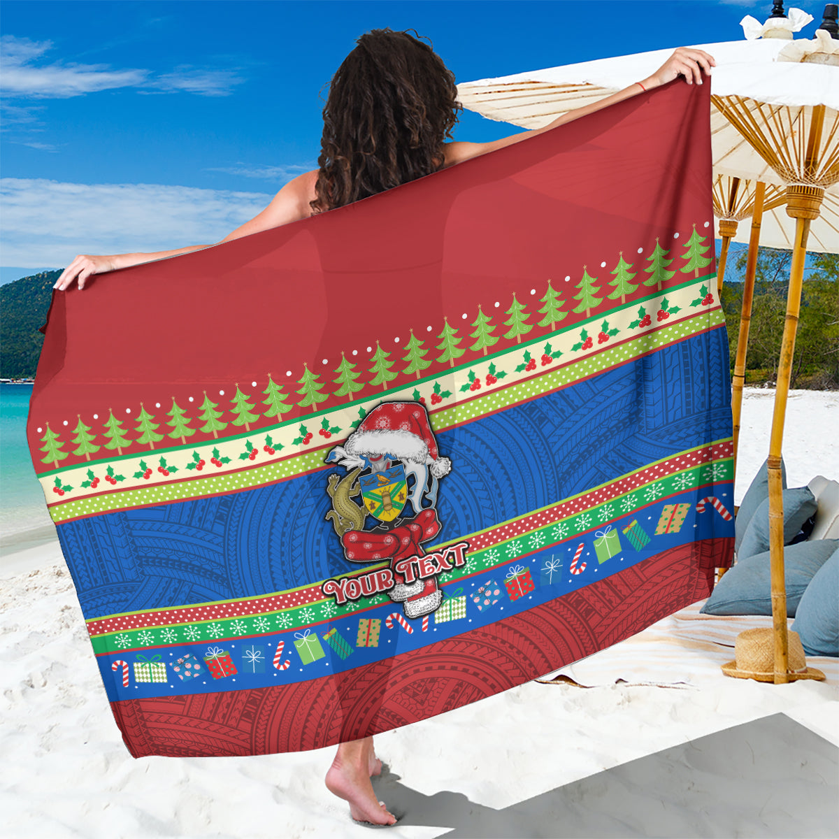 Personalised Solomon Islands Christmas Sarong Santa With Flag Of Solomon Polynesian Tribal Xmas Vibe LT03 One Size 44 x 66 inches Blue - Polynesian Pride