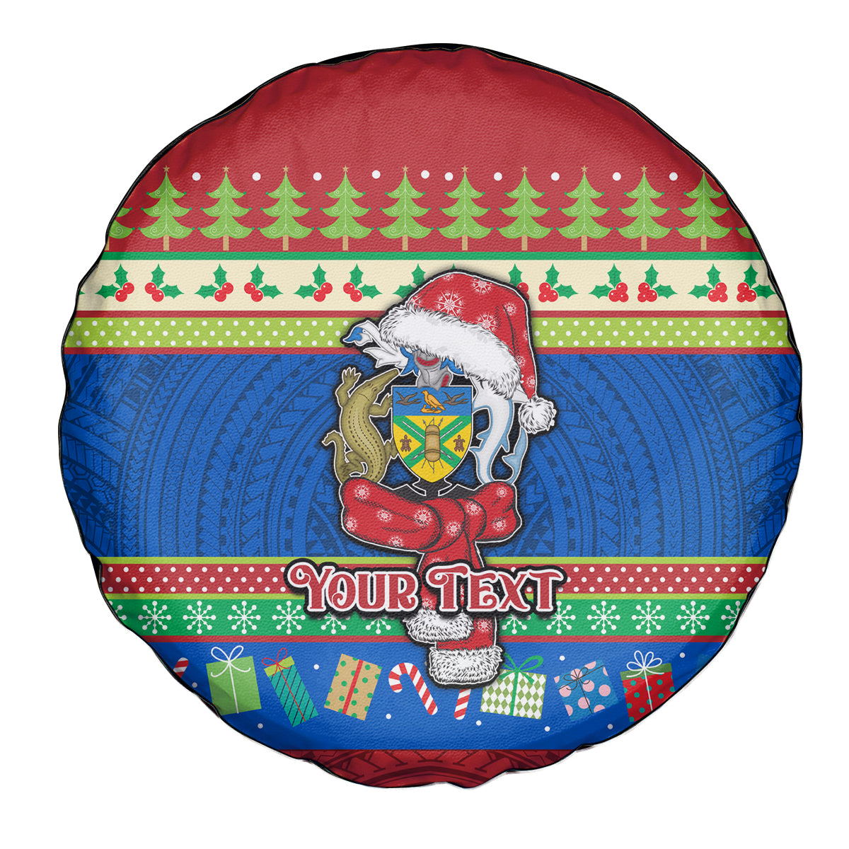 Personalised Solomon Islands Christmas Spare Tire Cover Santa With Flag Of Solomon Polynesian Tribal Xmas Vibe LT03 - Polynesian Pride
