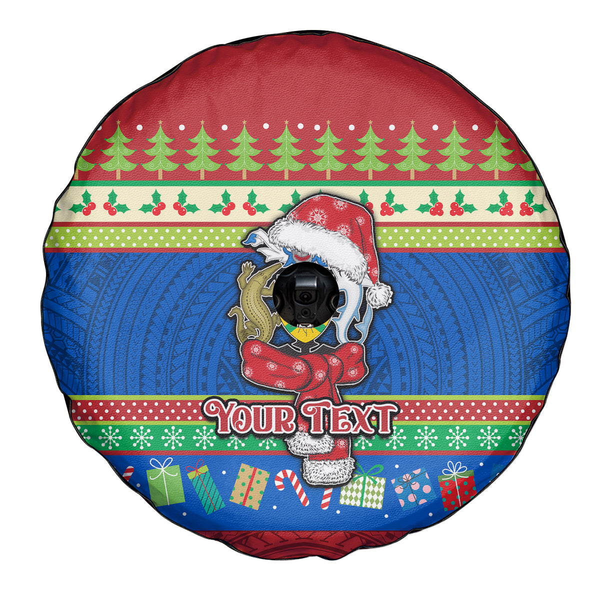 Personalised Solomon Islands Christmas Spare Tire Cover Santa With Flag Of Solomon Polynesian Tribal Xmas Vibe LT03 - Polynesian Pride