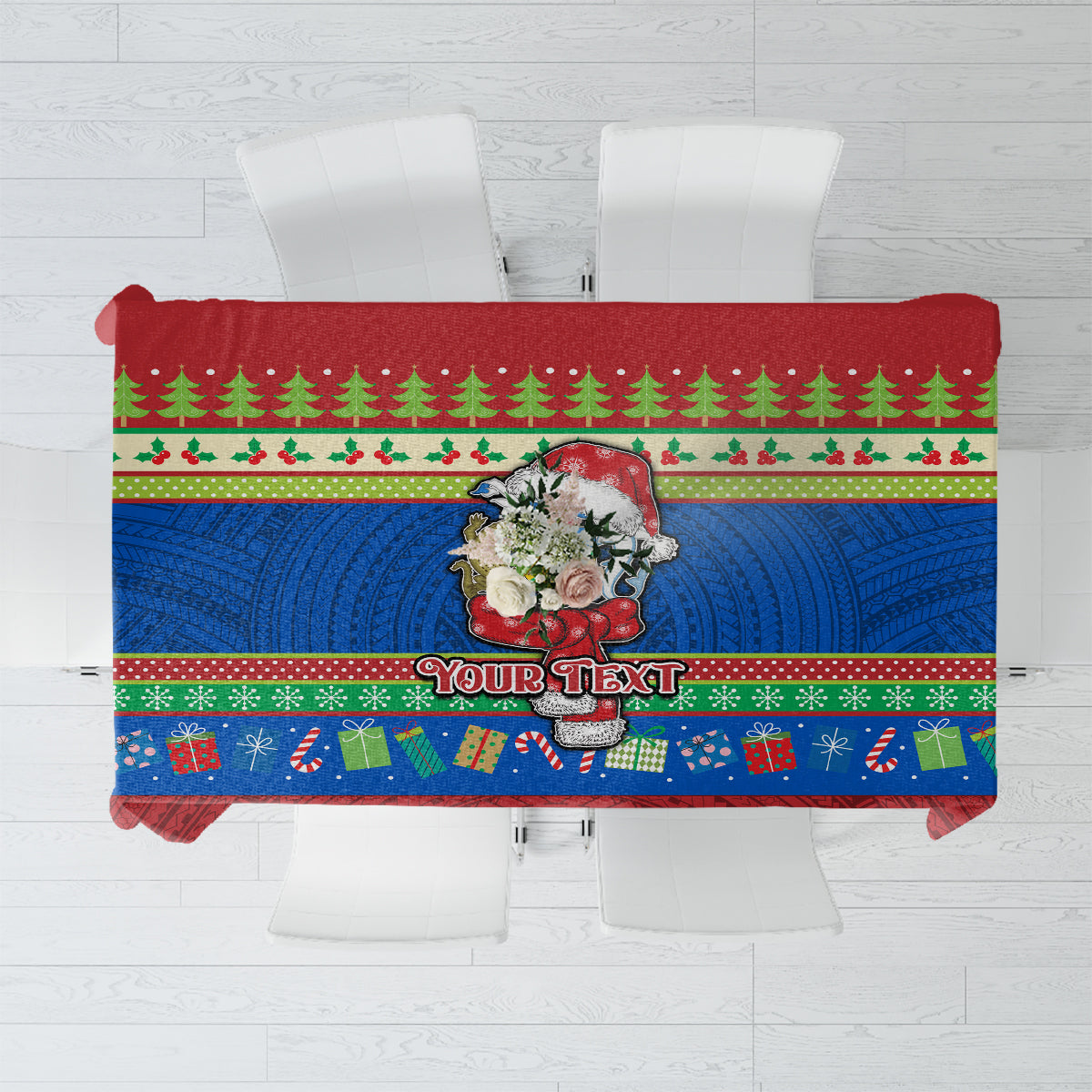 Personalised Solomon Islands Christmas Tablecloth Santa With Flag Of Solomon Polynesian Tribal Xmas Vibe LT03 Blue - Polynesian Pride