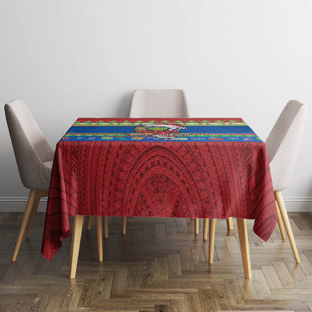Personalised Solomon Islands Christmas Tablecloth Santa With Flag Of Solomon Polynesian Tribal Xmas Vibe LT03 - Polynesian Pride