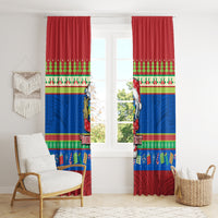 Personalised Solomon Islands Christmas Window Curtain Santa With Flag Of Solomon Polynesian Tribal Xmas Vibe LT03 - Polynesian Pride