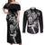 New Zealand Rugby Couples Matching Off Shoulder Maxi Dress and Long Sleeve Button Shirt Maori Warrior Rugby with Silver Fern Sleeve Tribal Ethnic Style LT03 Black - Polynesian Pride