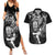 New Zealand Rugby Couples Matching Summer Maxi Dress and Hawaiian Shirt Maori Warrior Rugby with Silver Fern Sleeve Tribal Ethnic Style LT03 Black - Polynesian Pride