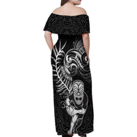 New Zealand Rugby Family Matching Off Shoulder Maxi Dress and Hawaiian Shirt Maori Warrior Rugby with Silver Fern Sleeve Tribal Ethnic Style LT03 - Polynesian Pride