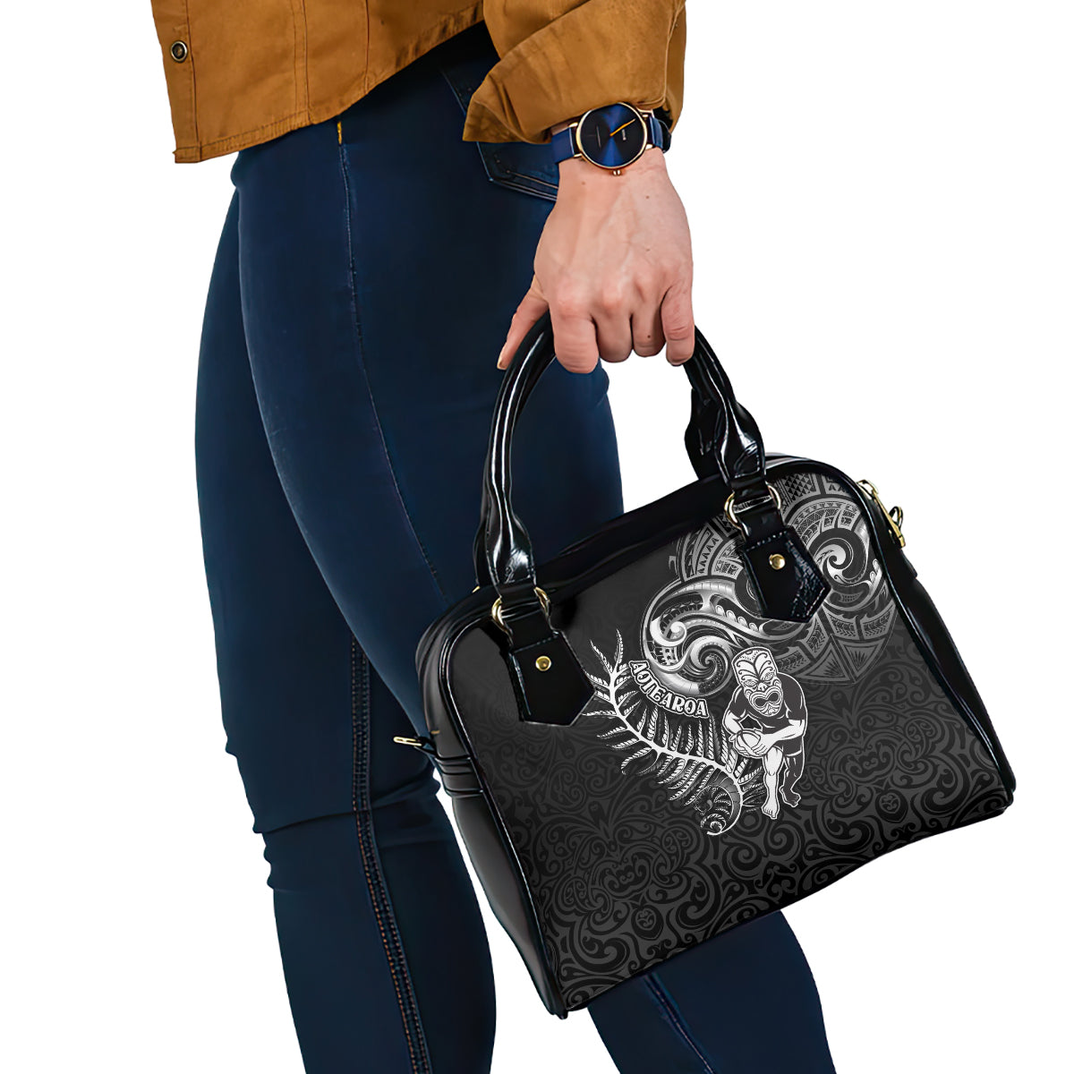 New Zealand Rugby Shoulder Handbag Maori Warrior Rugby with Silver Fern Sleeve Tribal Ethnic Style LT03 - Polynesian Pride