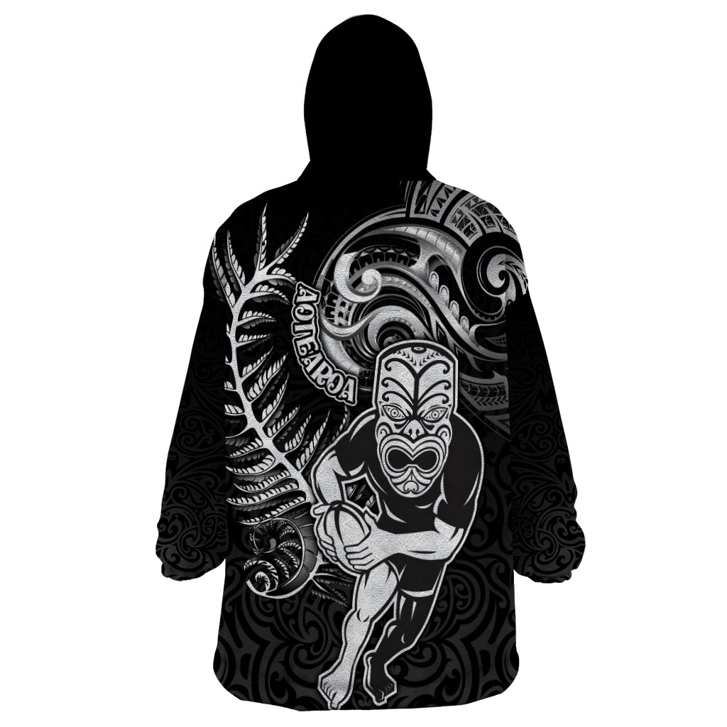 New Zealand Rugby Wearable Blanket Hoodie Maori Warrior Rugby with Silver Fern Sleeve Tribal Ethnic Style LT03 - Polynesian Pride