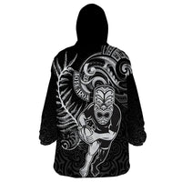 New Zealand Rugby Wearable Blanket Hoodie Maori Warrior Rugby with Silver Fern Sleeve Tribal Ethnic Style LT03 - Polynesian Pride