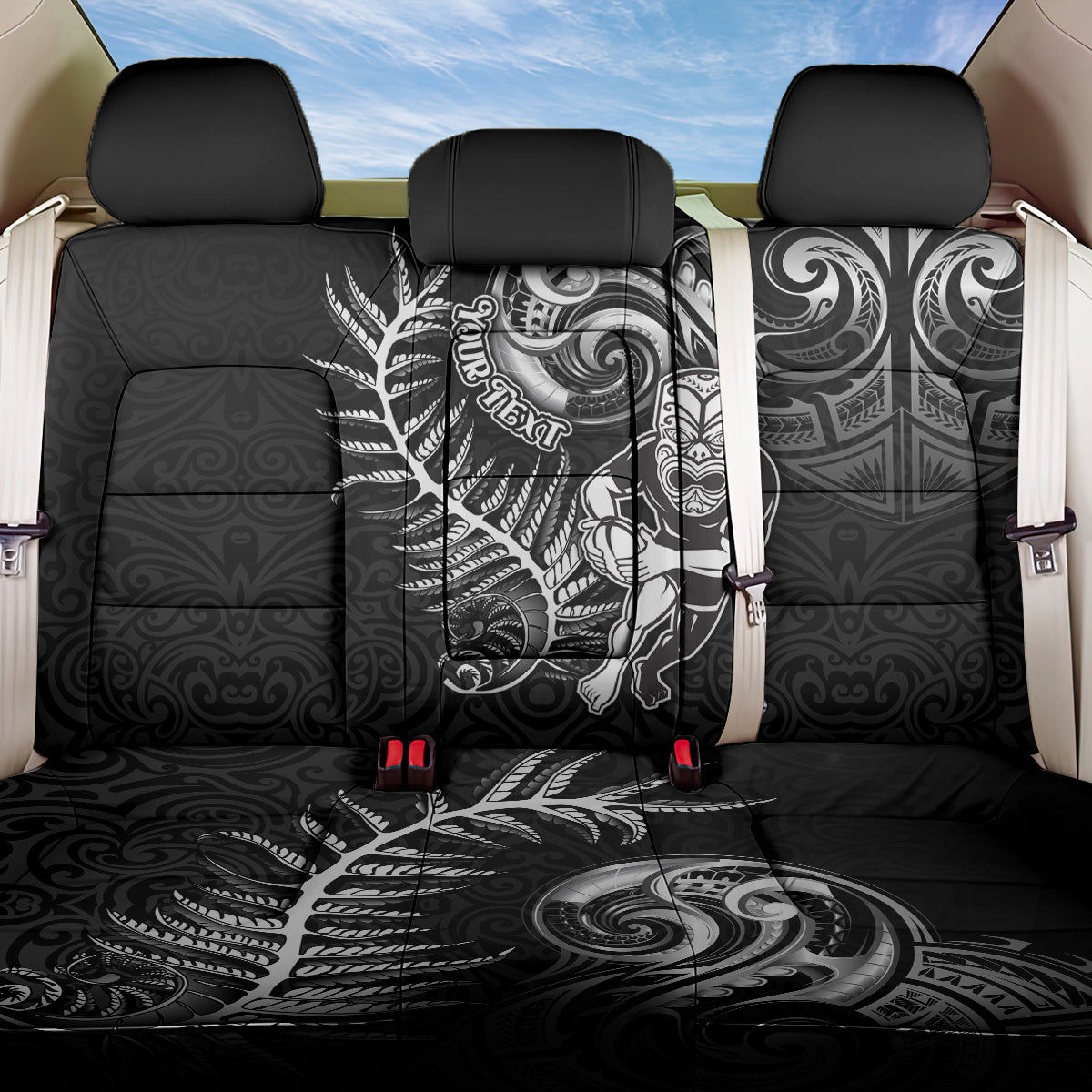 Personalised New Zealand Rugby Back Car Seat Cover Maori Warrior Rugby with Silver Fern Sleeve Tribal Ethnic Style