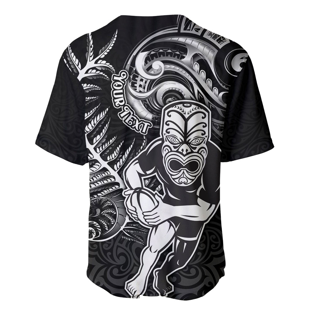 Personalised New Zealand Rugby Baseball Jersey Maori Warrior Rugby with Silver Fern Sleeve Tribal Ethnic Style LT03 - Polynesian Pride
