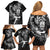 Personalised New Zealand Rugby Family Matching Off Shoulder Short Dress and Hawaiian Shirt Maori Warrior Rugby with Silver Fern Sleeve Tribal Ethnic Style LT03 - Polynesian Pride