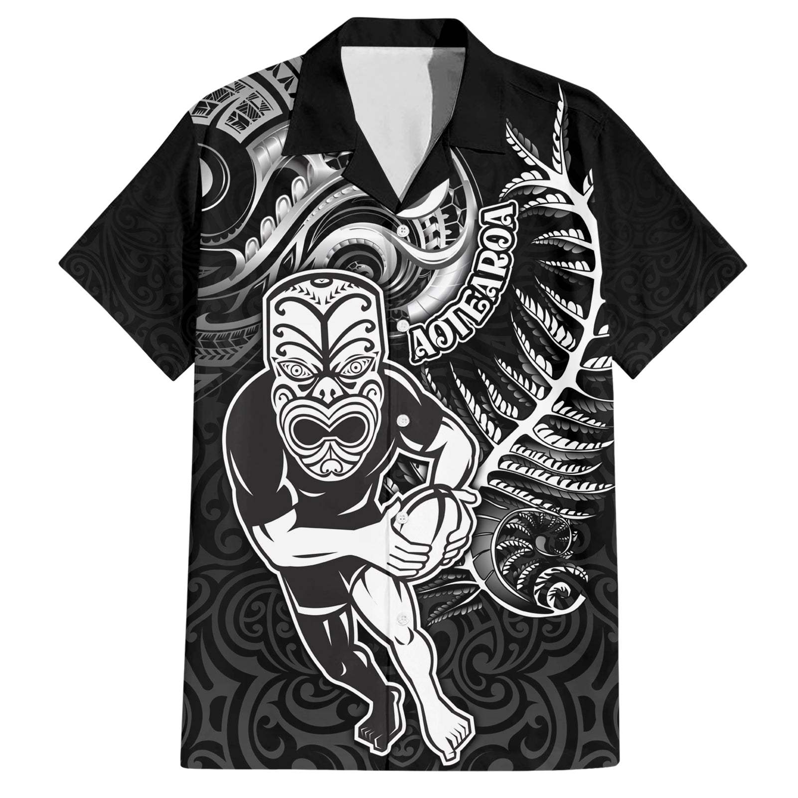 Personalised New Zealand Rugby Hawaiian Shirt Maori Warrior Rugby with Silver Fern Sleeve Tribal Ethnic Style LT03 Black - Polynesian Pride