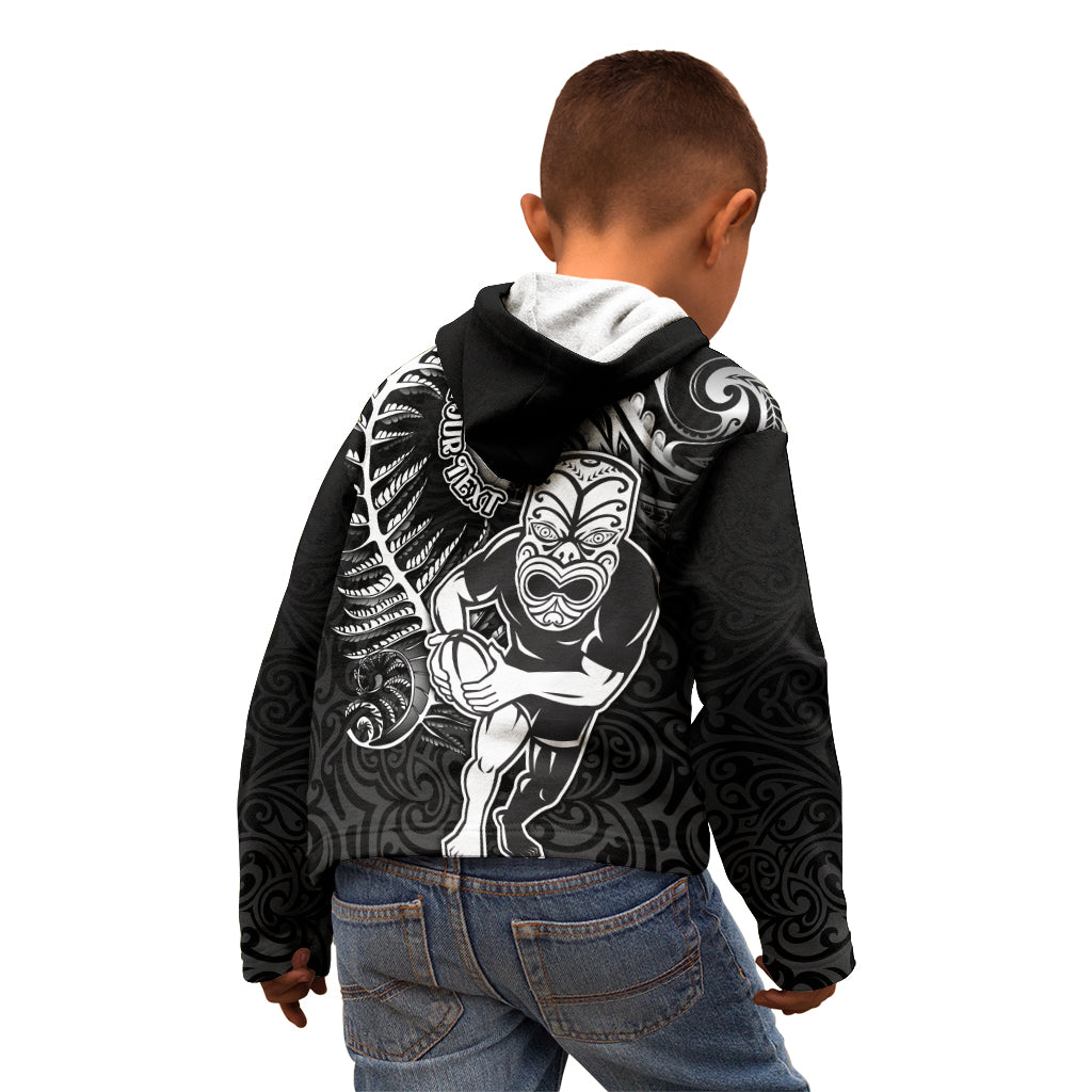 Personalised New Zealand Rugby Kid Hoodie Maori Warrior Rugby with Silver Fern Sleeve Tribal Ethnic Style LT03 - Polynesian Pride