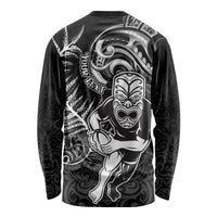Personalised New Zealand Rugby Long Sleeve Shirt Maori Warrior Rugby with Silver Fern Sleeve Tribal Ethnic Style LT03 - Polynesian Pride