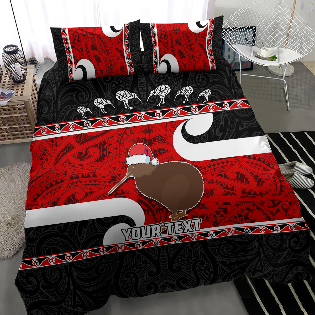 Personalized New Zealand Christmas Bedding Set Santa Haka Fern and Kiwi Bird Tino Rangatiratanga Maori Flag Style LT03 - Polynesian Pride