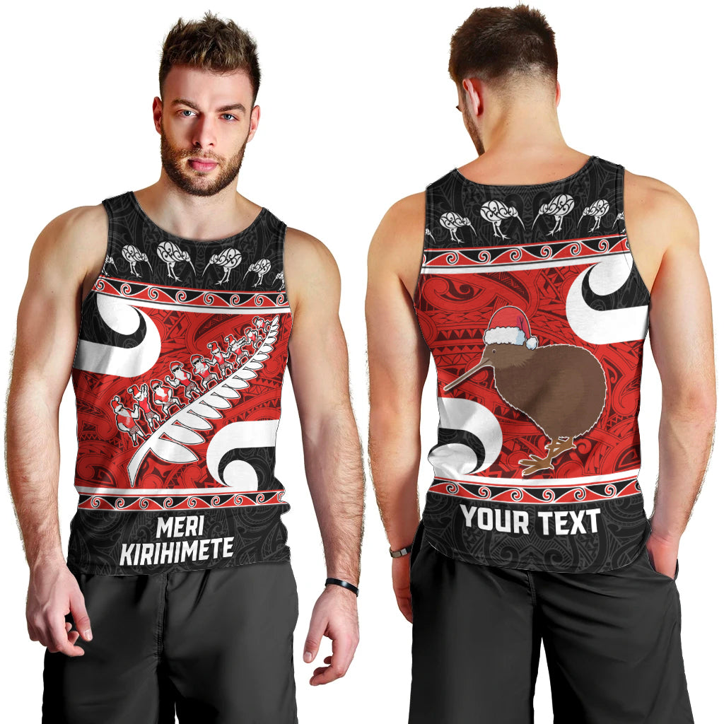 Personalized New Zealand Christmas Men Tank Top Santa Haka Fern and Kiwi Bird Tino Rangatiratanga Maori Flag Style LT03 - Polynesian Pride