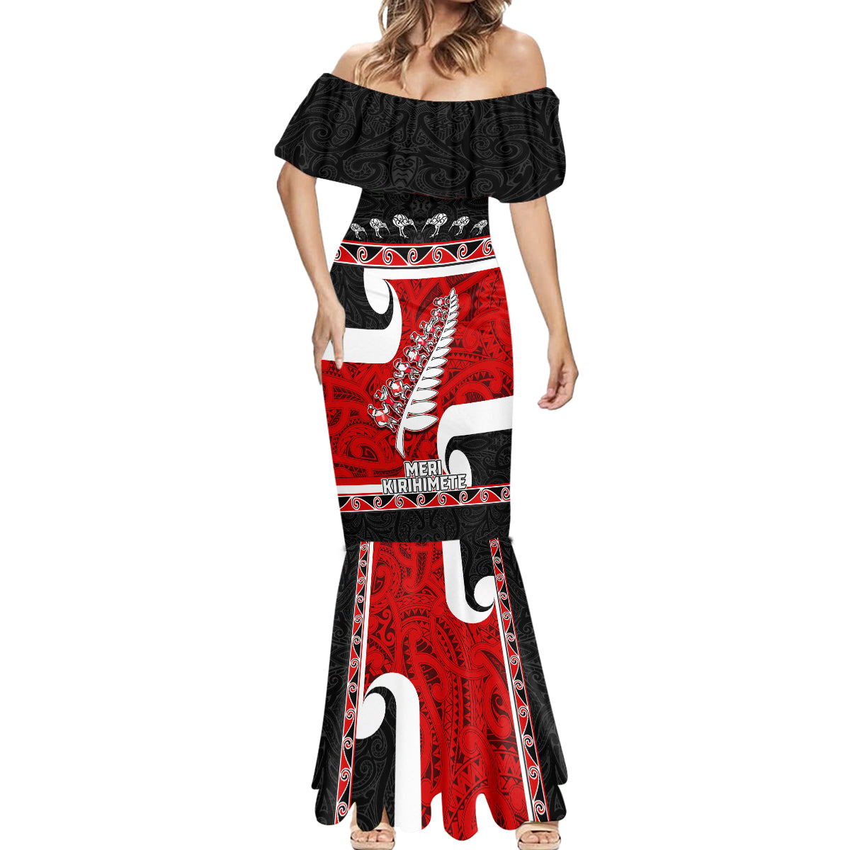 Personalized New Zealand Christmas Mermaid Dress Santa Haka Fern and Kiwi Bird Tino Rangatiratanga Maori Flag Style LT03 - Polynesian Pride