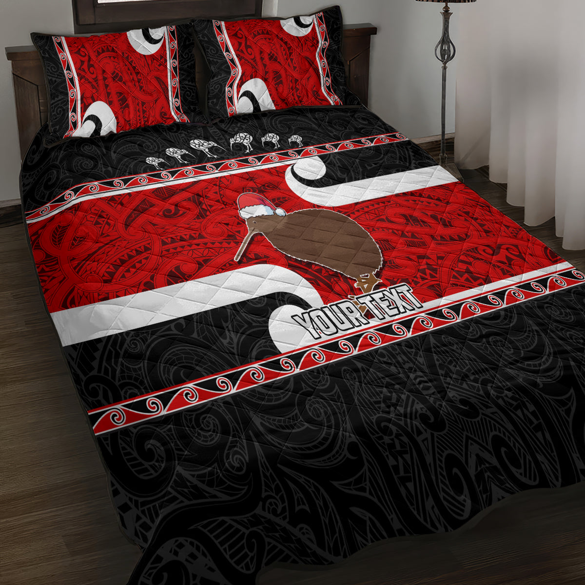 Personalized New Zealand Christmas Quilt Bed Set Santa Haka Fern and Kiwi Bird Tino Rangatiratanga Maori Flag Style LT03 - Polynesian Pride