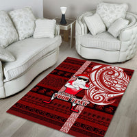 Personalized New Zealand Christmas Area Rug Santa Claus and Kiwi Bird Maori Tattoo Koru Pattern LT03 - Polynesian Pride