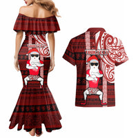 Personalized New Zealand Christmas Couples Matching Mermaid Dress and Hawaiian Shirt Santa Claus and Kiwi Bird Maori Tattoo Koru Pattern LT03 - Polynesian Pride