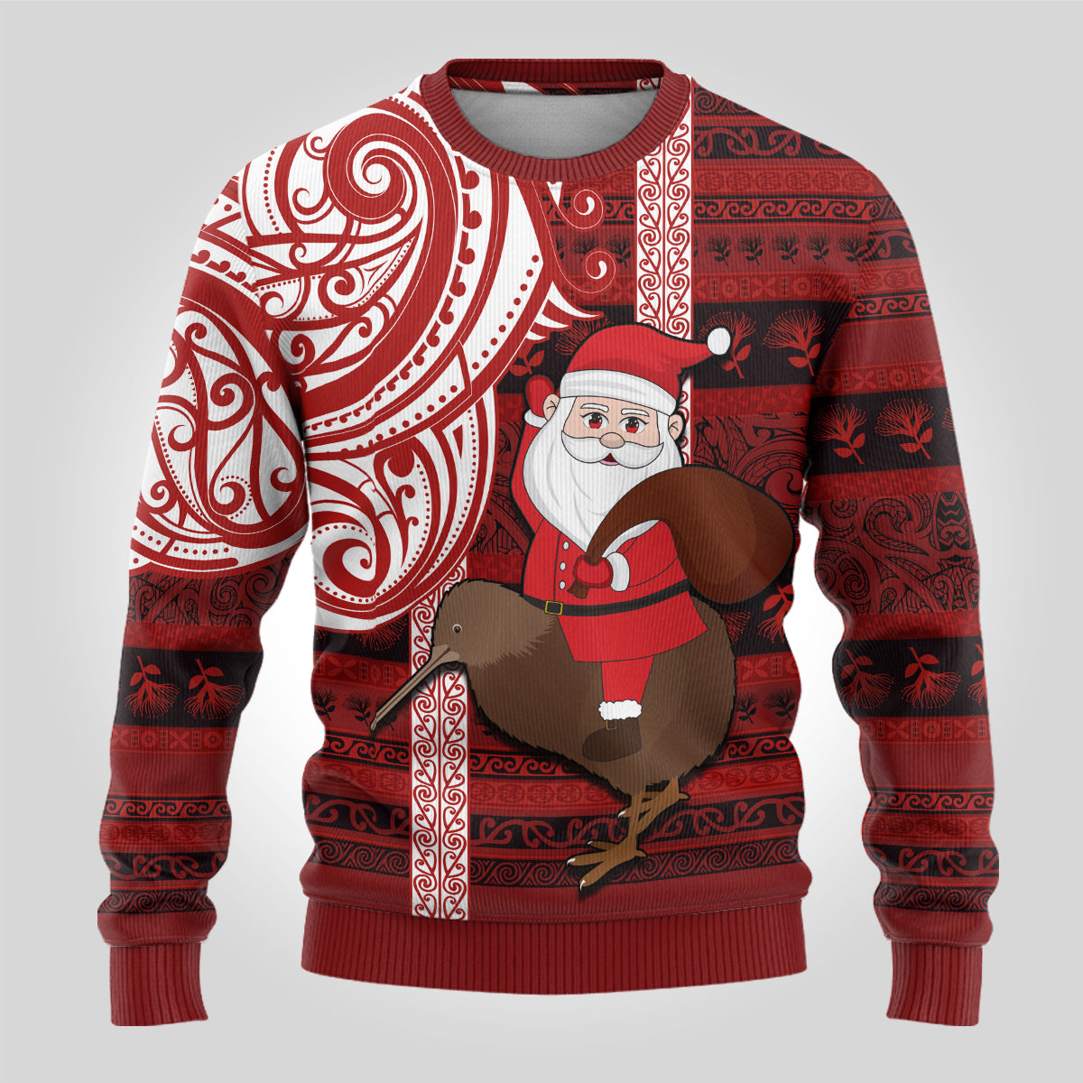 Personalized New Zealand Christmas Ugly Christmas Sweater Santa Claus and Kiwi Bird Maori Tattoo Koru Pattern LT03 - Polynesian Pride