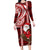 Personalized New Zealand Christmas Long Sleeve Bodycon Dress Santa Claus and Kiwi Bird Maori Tattoo Koru Pattern LT03 Long Dress Red - Polynesian Pride