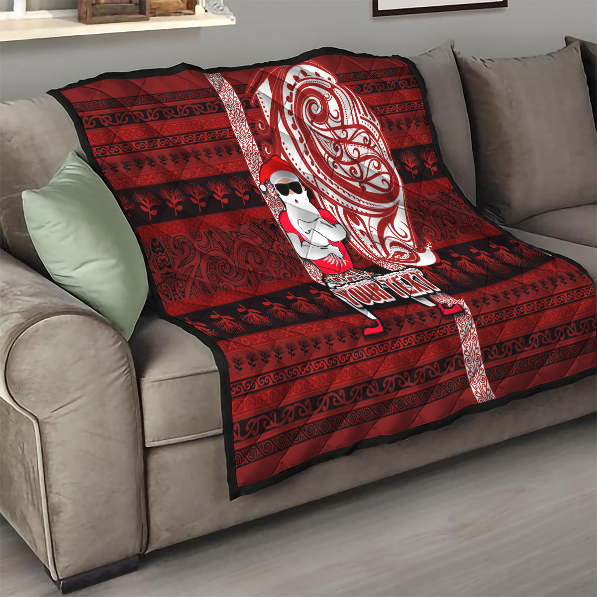 Personalized New Zealand Christmas Quilt Santa Claus and Kiwi Bird Maori Tattoo Koru Pattern LT03 - Polynesian Pride