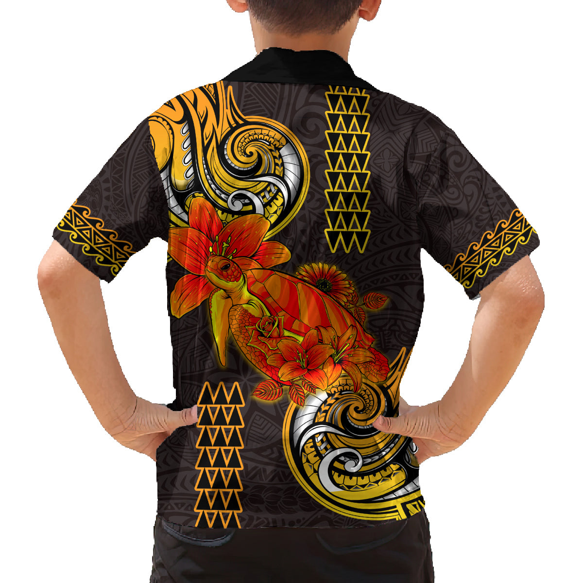 Hawaii Turtle Hibiscus Flower Family Matching Off Shoulder Long Sleeve Dress and Hawaiian Shirt Polynesian Tattoo LT03 - Polynesian Pride