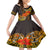 Hawaii Turtle Hibiscus Flower Family Matching Off Shoulder Long Sleeve Dress and Hawaiian Shirt Polynesian Tattoo LT03 Daughter's Dress Black - Polynesian Pride